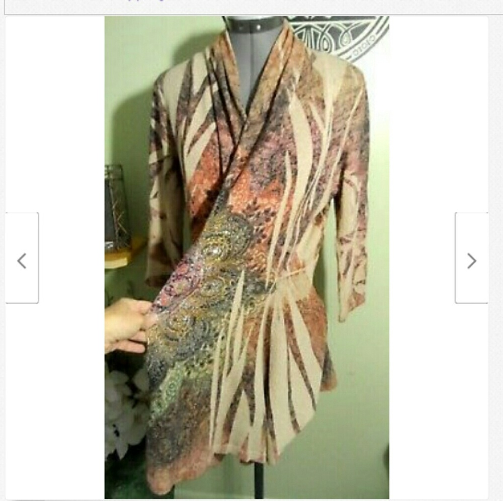 CACTUS Rhinestone Boho Cardigan Sweater M Khaki